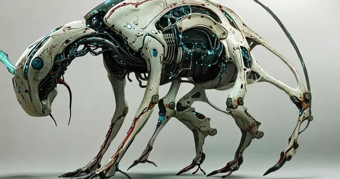 White Mechanical Animal Robot in Grey Background