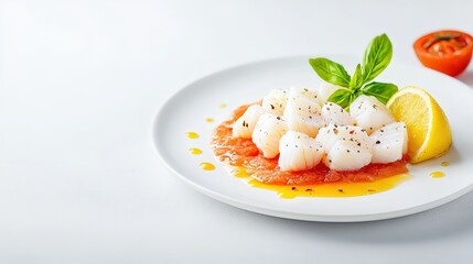 Beautifully plated dish of fresh ingredients with zesty lemon and juicy tomato creating a refreshing culinary delight