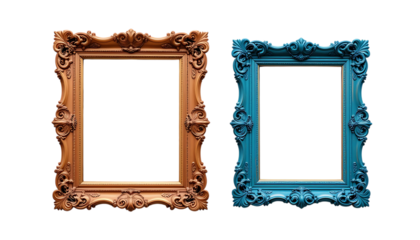 Ornate picture frames in bright colors with intricate details vintage style PNG Image