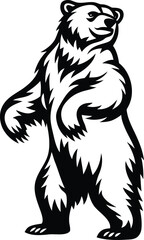 Standing bear black silhouette vector illustration, Standing bear isolated line art vector design