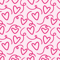 Love sign in pink hand drawn doodle seamless pattern.