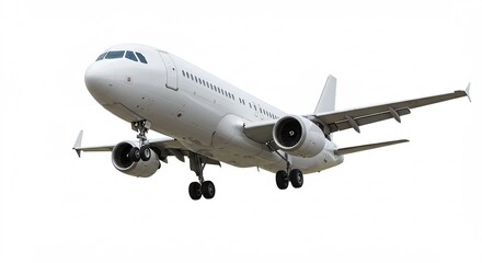 白い旅客機 滑らかに着陸準備 青空背景. AI Generated