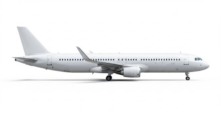 Fototapeta premium 白い旅客機滑走路に立つ 輝く機体 美しいシルエット. AI Generated