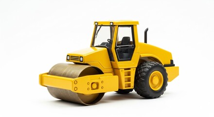 鮮やか黄色道路ローラー模型 精密な造形 白背景クッキリ. AI Generated