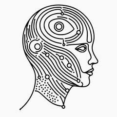 An artistic AI concept portrayed in a digital continuous line sketch, representing smart technology.