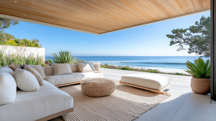 Obraz premium cozy beach house with ocean view, perfect for relaxation and tranquility