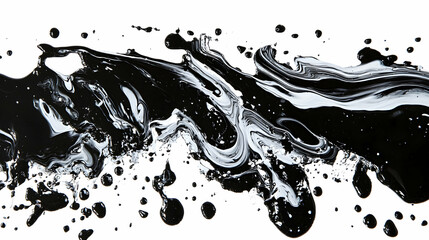 view of scattered ink drops merging into a chaotic yet harmonious composition on a clean surface