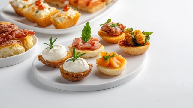 A beautiful plate of gourmet amuse-bouche selection featuring a variety of bite-sized appetizers for delight - Powered by Adobe