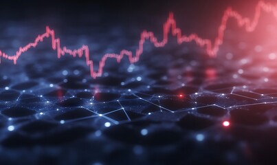 Abstract digital visualization of a fluctuating stock market graph on a network background.