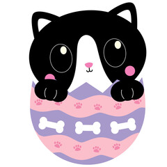 Easter cat clip art, cute cat with bunny ears, black and white kitten, Easter eggs clip art, pastel color cat, kawaii cat, cartoon Easter kitten, Easter bunny cat, spring animal clip art, adorable cat