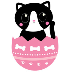 Easter cat clip art, cute cat with bunny ears, black and white kitten, Easter eggs clip art, pastel color cat, kawaii cat, cartoon Easter kitten, Easter bunny cat, spring animal clip art, adorable cat