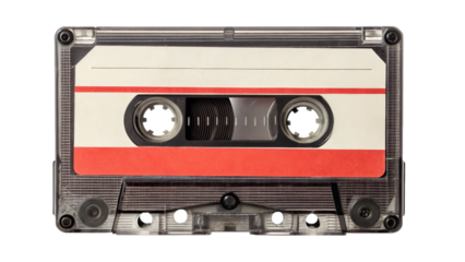 Single vintage or old retro cassette tape isolated on white. Suitable for marketing or business purposes. PNG file