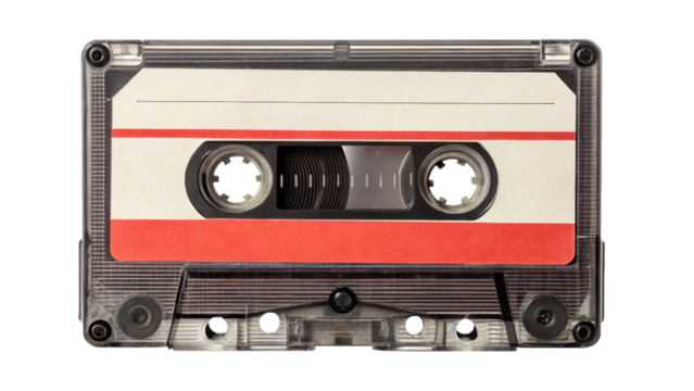 Single vintage or old retro cassette tape isolated on white. Suitable for marketing or business purposes. PNG file