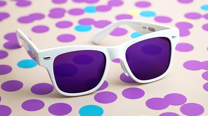 Designer eyewear on a playful confetti-patterned background