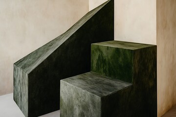 Geometric Green Display Cubes - Modern Architectural Design