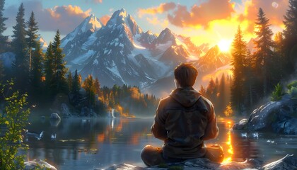 People watching tranquil sunset