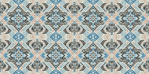 Abstract seamless pattern with blue flowers