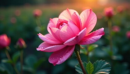 Obraz premium Imminent bloom; dew-kissed petals, vibrant hues, macro shot, spring