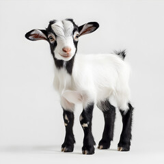Obraz premium A playful goat stands confidently, showcasing its unique markings and bright eyes, inviting warmth and affection with its expressive pose and demeanor.