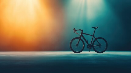 Obraz premium Minimalist shot of a stylish bicycle illuminated by colorful lights in a studio.
