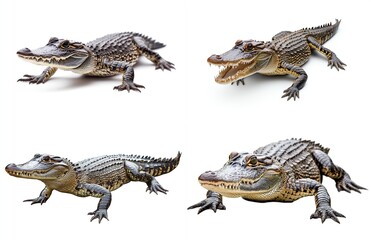 Naklejka premium Four views of an alligator on white background.