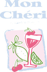mon cheri french bow ribbon cute romantic  girly pink bows Cherry Paris romantic cherries 8 bow ribbon  cute romantic script fruity red novelty berry fruity Trending Graphic Tee t-shirt logo artwork 