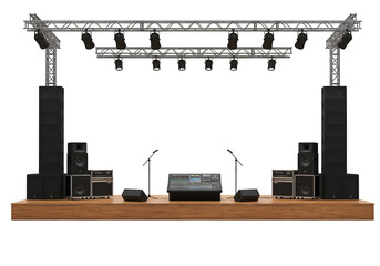 Professional Stage Setup with Audio Visual Equipment isolated on white or transparent png background