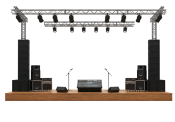 Professional Stage Setup with Audio Visual Equipment isolated on white or transparent png background