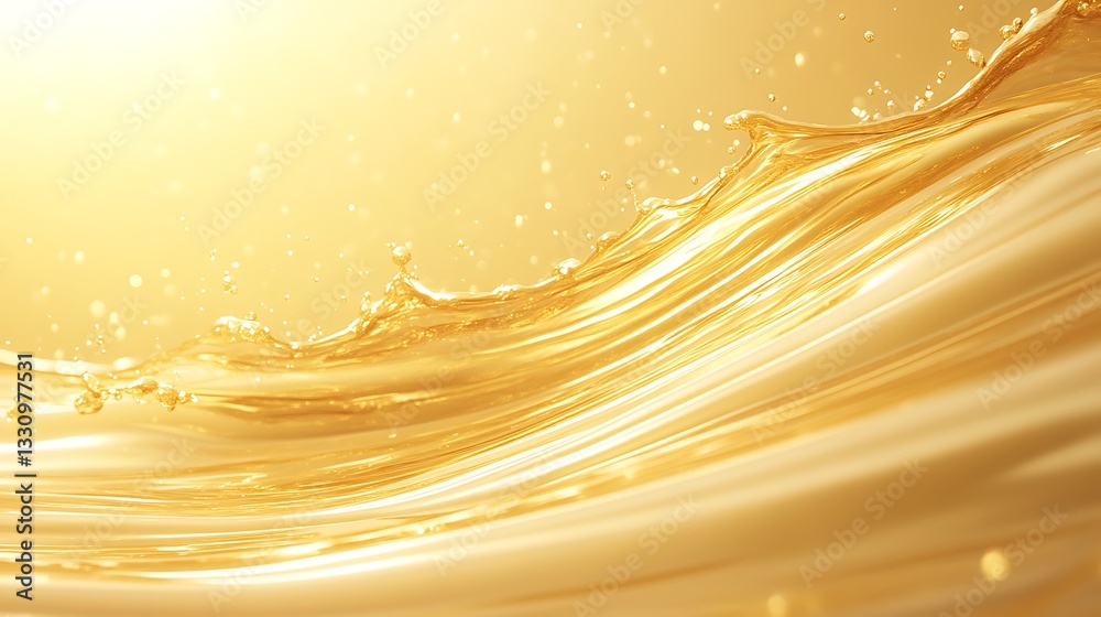 Poster golden liquid waves reflecting light, creating a serene and luxurious atmosphere.