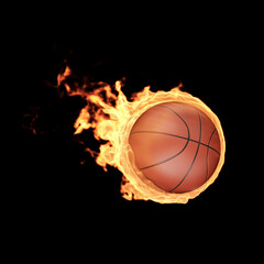 Basketball Ball on Fire Flame on black background. 3d rendering