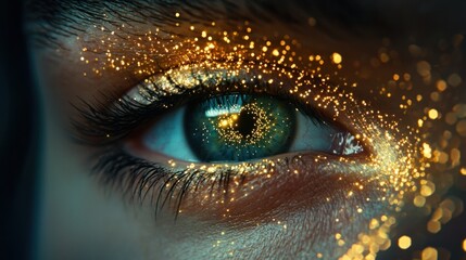Close-Up of Eye with Sparkling Glitter and Eye-Catching Details