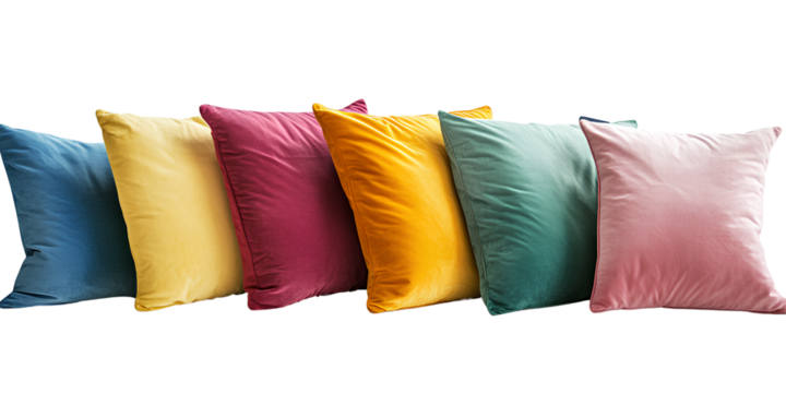 Colorful pillows isolated on a transparent background, cutout PNG