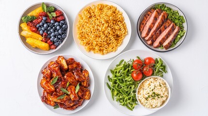 A colorful selection of gourmet dishes arranged on plates for a luxurious fine dining experience