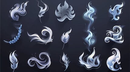 a collection of abstract smoke and flame elements with a magical aura