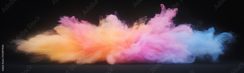 Poster Vibrant colored smoke clouds against a dark background creating an artistic visual effect.
