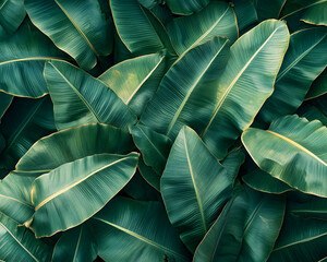Lush green banana leaves, tropical foliage background. Perfect for design projects needing a vibrant, natural texture.