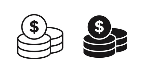 Coins icon outlined icon vector collection.