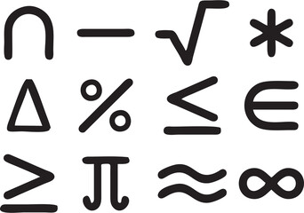 Math calculation and operation icons and symbols.  Mathematics icon set on white background.