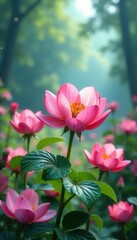 Obraz premium Fluffy, rain-releasing cloud flowers bloom in a vibrant enchanted garden , whimsical, bloom