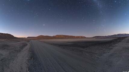 Fototapeta premium An empty desert road under a starry sky, leading nowhere, filled with silence.