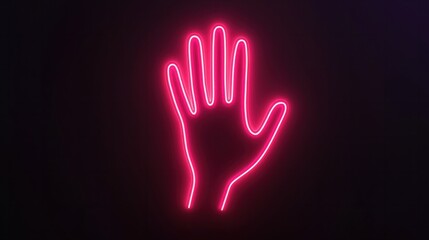 Obraz premium Neon Hand Gesture Sign on Dark Background in Vibrant Pink Light