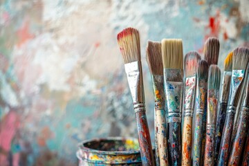 Fototapeta premium Colorful Paintbrushes Against Abstract Art Background