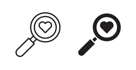 Search heart icon outlined icon vector collection.