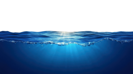 Sunbeams shining through ocean surface on transparent background