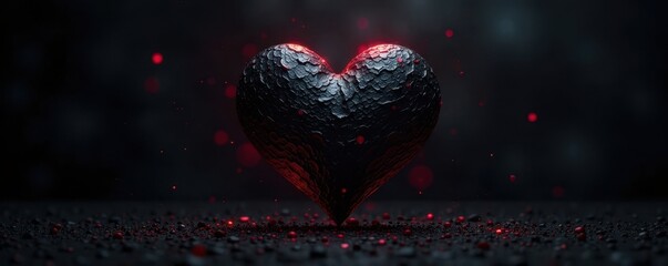 Stylized black heart against deep black backdrop, art, clean
