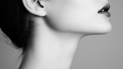 Fototapeta premium Elegant Profile of a Woman with Subtle Makeup and Smooth Skin