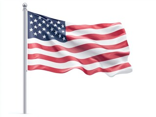 A waving American flag featuring red and white stripes with a blue canton adorned with white stars.