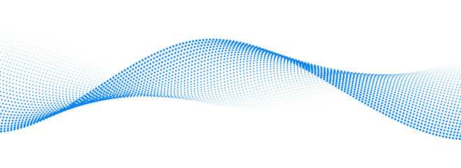 Dotted wave line pattern. Light blue halftone undulate net background. Abstract air flowing particle wallpaper. Vector curve dashed gradient element for poser, banner, presentation, booklet, flyer