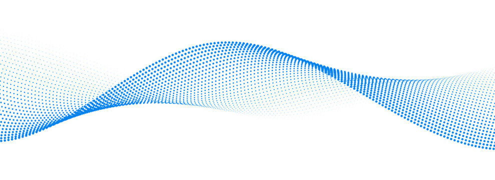 Dotted wave line pattern. Light blue halftone undulate net background. Abstract air flowing particle wallpaper. Vector curve dashed gradient element for poser, banner, presentation, booklet, flyer