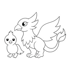 Fototapeta premium Griffin and phoenix coloring pages on a white background.